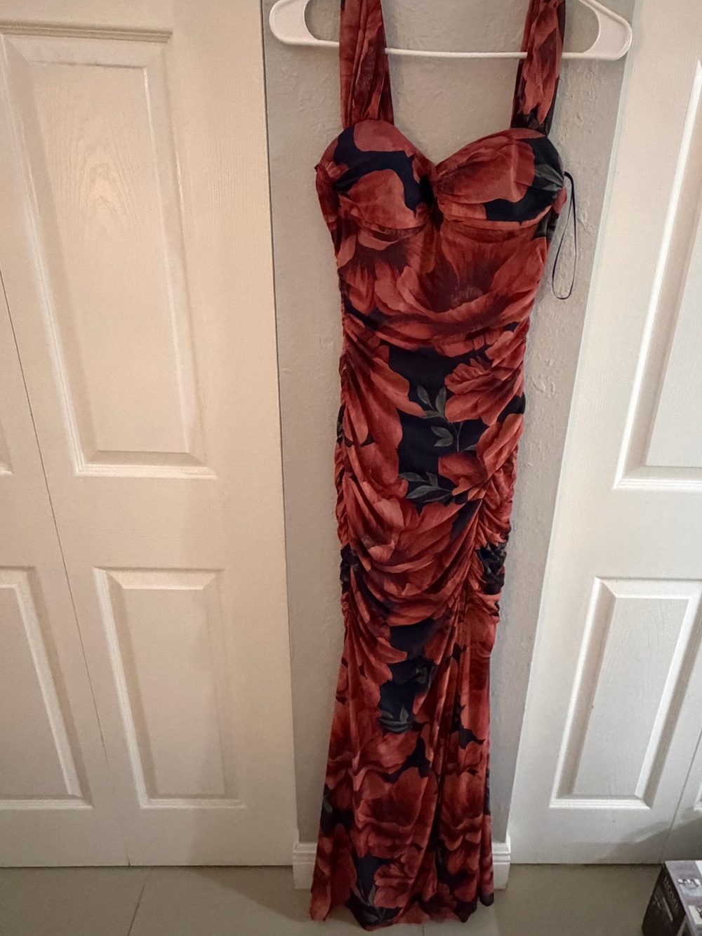 Windsor Rust Floral Sweetheart Ruched Maxi Dress
